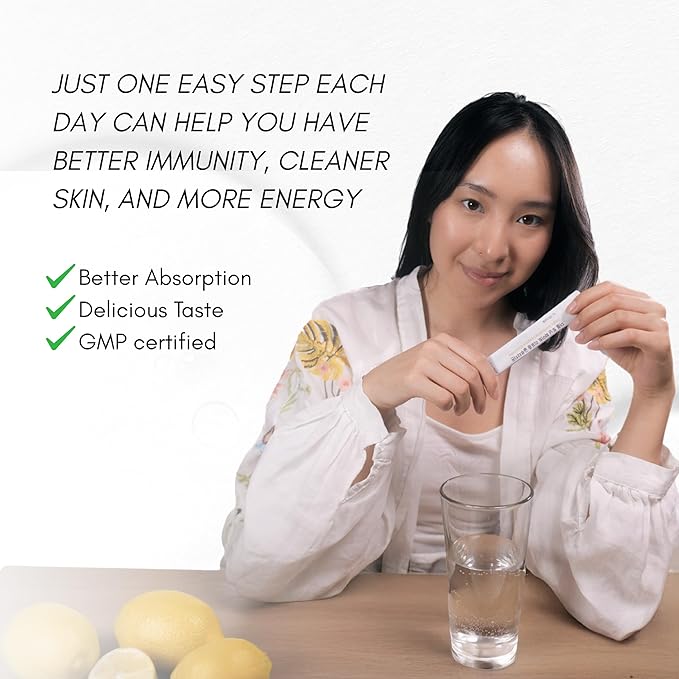 HEALTHY PLACE Double Toning White Liposome Glutathione Korean Beauty Supplement – Liposomal L-Glutathione, Vitamin C 500 mg, Vitamin E, Biotin & Fish Collagen 500 mg, Lime-Lemon Flavor – 30 Packets