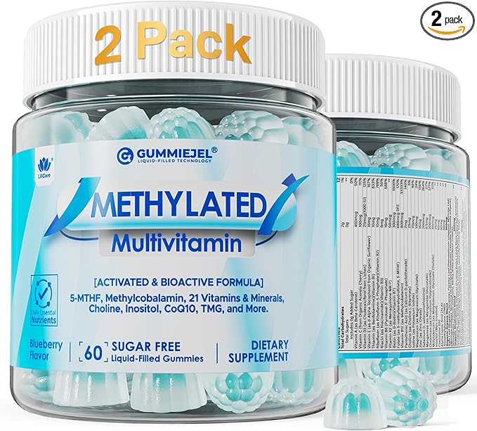 2 Pack Methylated Multivitamin for Men & Women Gummies + Greens & Mushroom Blend, Methylfolate & B12, TMG, Choline, Daily Vitamin A, C, D3K2, E, B Complex, Coq10, ALA for Overall Wellness, Sugar Free