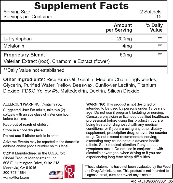 Alteril Natural Sleep Aid Fast Acting Softgels 30ct