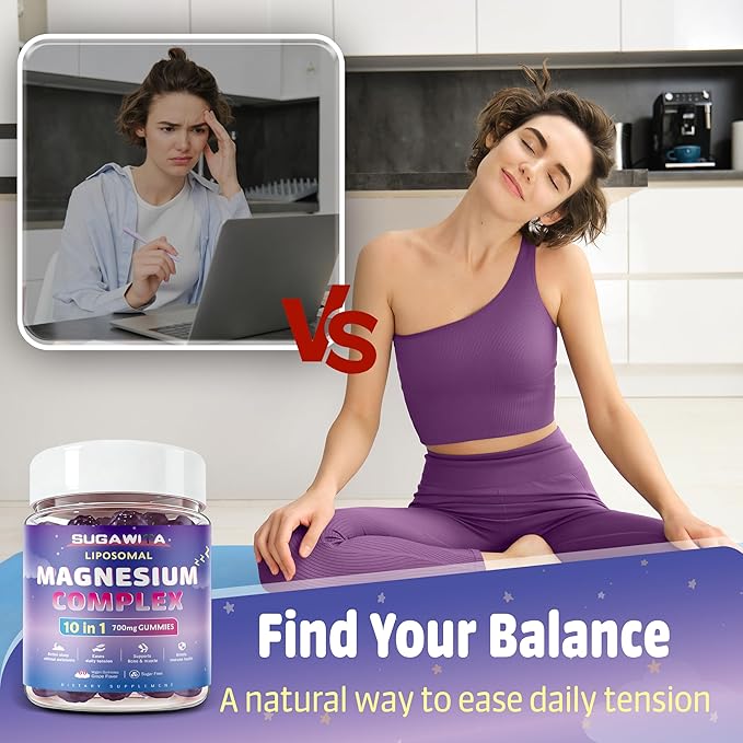 Magnesium Complex for Women, 10 in1 Magnesium Glycinate, Malate, & Citrate, Magnesium Gummies 700mg with Ashwagandha & L-Theanine, Vegan, 30 Servings