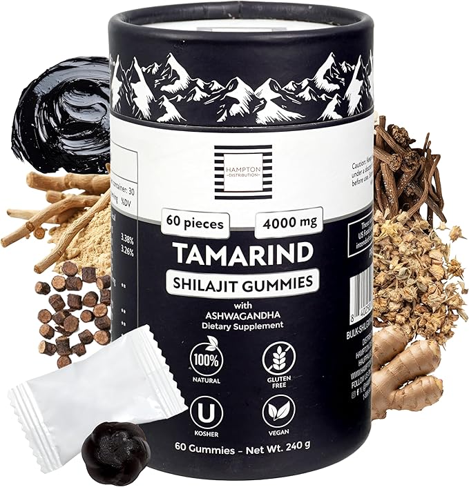 4000mg Shilajit Gummies I No Added Sugar I KSM-66 Ashwagandha, Gokshura | Men, Women I Gluten Free I Kosher | Vegan | Lab Tested I 100% Natural I 60 Gummy Tamarind Flavor (Pack of 1)