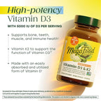 MegaFood Vitamin D3 5000 IU (125 mcg) - Vegetarian Supplements with Vitamin D3 K2 - Supports Bones, Teeth, Muscles & Immune Health - Certified Non-GMO - 120 Mini Capsules, 120 Servings