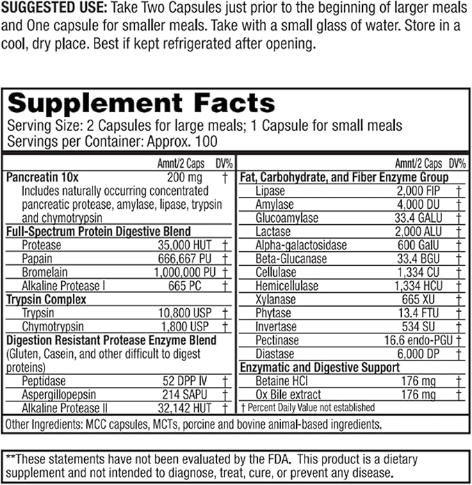 Dr. Tennant's Digestive Enzyme Supplement | 27 Enzymes with 2X DPP-IV | Supports Gut Health, Bloating Relief & Gluten and Dairy Digestion | 200 Capsules – 100 Day Supply