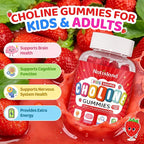 Choline Gummies for Kids & Adults, Choline Supplements 500mg with DHA, Phosphatidylserine for Brain Health, Focus, Immune Support, Sugar-Free, Vegan, Strawberry Flavor, 60 Gummies