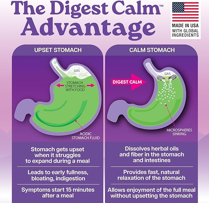 Digest Calm™ - Relief of Occasional Indigestion, Upset Stomach, Nausea, Gas, Bloating, Early Fullness - Herbal Supplement - 36 Capsules