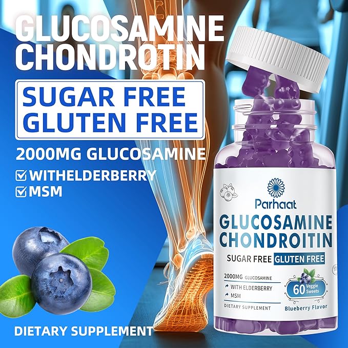 Glucosamine Chondroitin Gummies with MSM & Elderberry Extra Strength - Joint Support, Antioxidant Immune Support Supplement for Adults, Men & Women.Blueberry