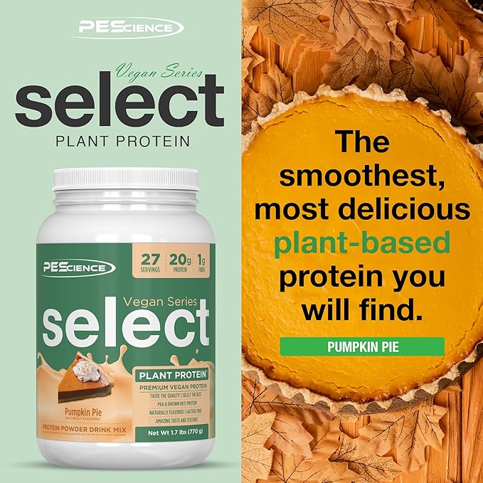 PEScience Select Vegan Protein Powder, Plant Based Protein Powder, Amazing Taste, Smooth Texture, Pea and Brown Rice Blend, Dairy Free, Lactose Free, Gluten Free - Pumpkin Pie, 27 Servings