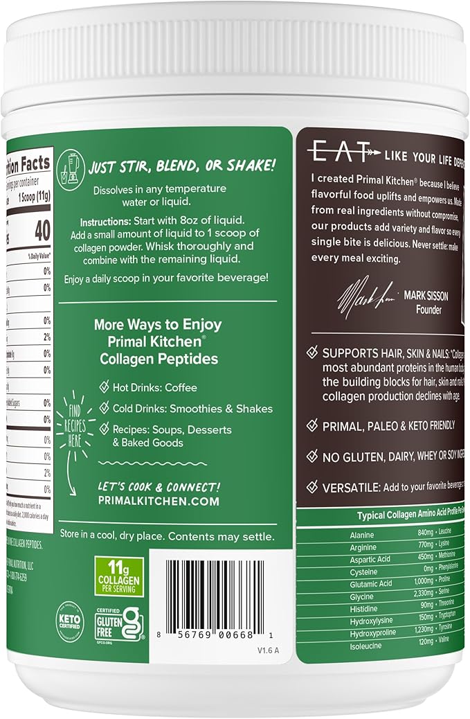 Primal Kitchen Collagen Peptides, Unflavored Collagen Powder, 1.2 Pounds