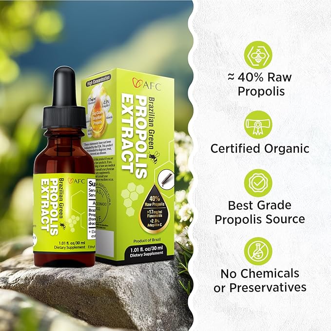 AFC Japan Brazilian Green Propolis Extract | Highest Artepilin C & Flavonoids for Antioxidant & Immune Support Pure Concentrated Liquid Extract Bee Propolis Tincture from Brazil (30ml/ 1Fl.Oz)