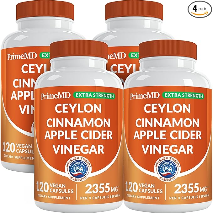5-in-1 Ceylon Cinnamon Powder Extra Strength – Organic Ceylon Cinnamon Capsules with Turmeric, Apple Cider Vinegar, Korean Ginseng & BioPerine for Metabolism & Energy Support Pills (120 Ct, 4 Pack)