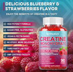 Creatine Monohydrate 8000mg Gummies with BCAA, L-Carnitine, Taurine & Vitamin B12 - Pre Workout Supplement for Muscle Growth, Strength & Energy - Raspberry Flavor Gummies, 180 Count for Men & Women