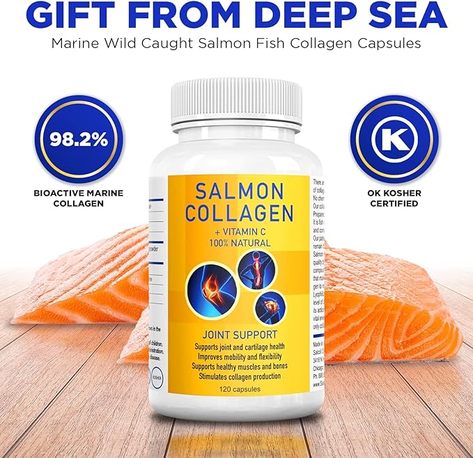 Salcoll Premium Marine Collagen Capsules, 120 Count, Fish Collagen Supplement for Joint Support, Skin, Hair & Nails