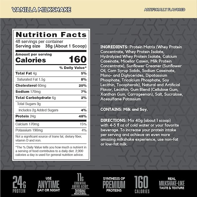 BSN SYNTHA-6 EDGE Protein Powder, Vanilla Flavored Powder with Hydrolyzed Whey, Micellar Casein, for Muscle Gain, Low Sugar, 24g Protein, Vanilla Milkshake, 48 Servings, 4.01 Pound (Pack of 1)