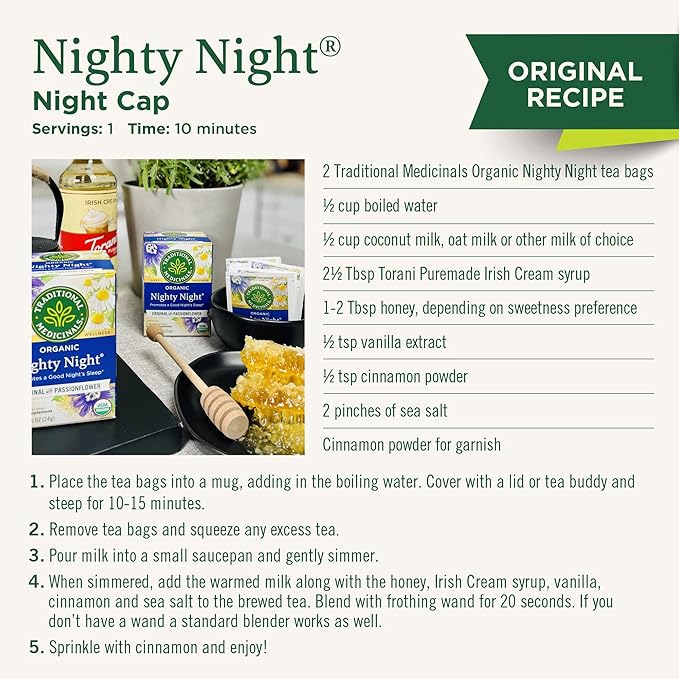 Traditional Medicinals Tea, Organic Nighty Night Extra, Promotes a Good Night's Sleep, 16 Tea Bags (Pack of 2)