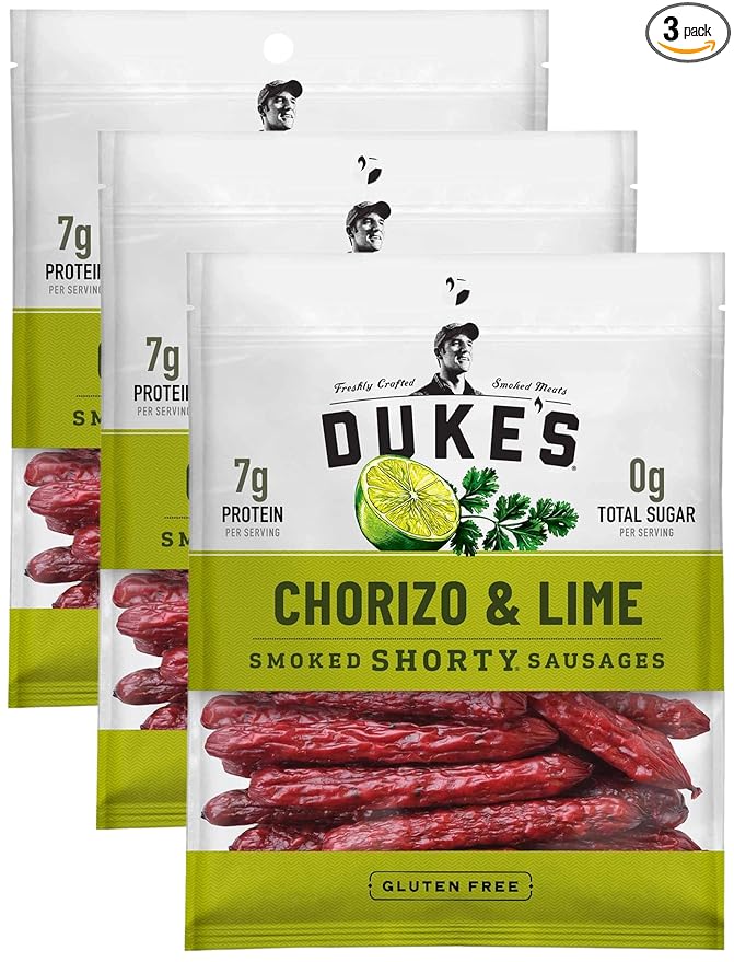 Duke's Pork Chorizo & Lime Smoked Shorty Sausages, 7g Protein Per Serving, 5 oz. (Pack of 3)
