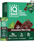 IQBAR Clean Plant Protein Bars - Chocolate Mint Chip - 12 Count - Keto, Vegan, High Fiber, Gluten and Dairy Free, Low Sugar Snack - Brain and Body Nutrients for Focus, Energy, Meal Replacement