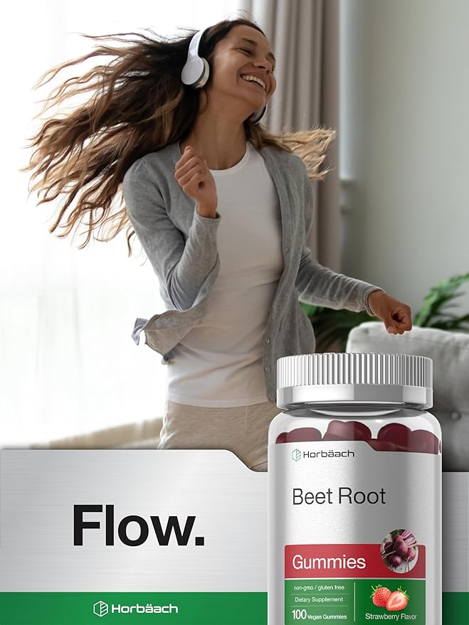Horbäach Beet Root Gummies | Advanced Formula | 100 Count | Vegan, Non-GMO & Gluten Free | Strawberry Flavor