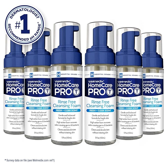 Welmedix No Rinse Cleansing Foam - Rinse Free & Waterless Body Wash, 3-in-1 Shampoo & Foaming Cleanser, Hospital Grade & pH Balanced - Pack of 6