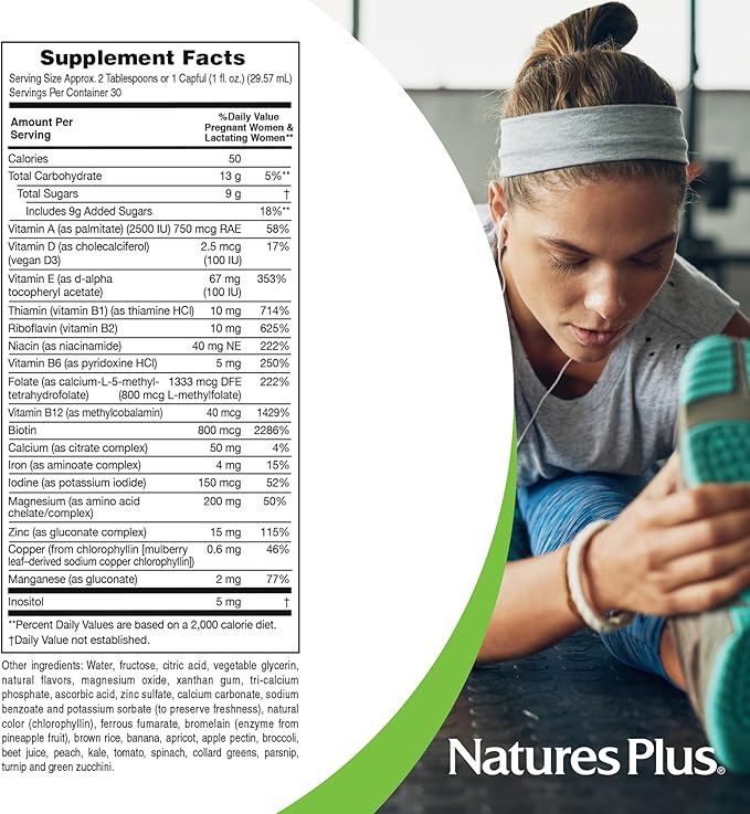 NaturesPlus Source of Life Prenatal Liquid - Tropical Fruit Flavor - 30 fl oz - Multivitamin & Mineral Supplement with Iron - Nutritional Support for Pregnancy - Gluten Free, Vegetarian - 30 Servings