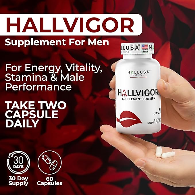 "N/A" HALLVIGOR Men’s Daily Multivitamin – Korean Ginseng, Damiana, Saw Palmetto, Biotin, B Complex, Zinc, Royal Jelly – 60 Capsules – Hallusa Natural