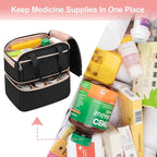 Damero Double Layers Pill Bottle Organizer Empty, Lockable Medicine Storage Bag Medication Travel Bag with 4 Customized Dividers for Prescription Bottles, Medical Supplements,Black