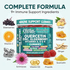 Clean Quercetin Elderberry Immune Support Gummies | Zinc Vitamin K2 D3 A Bromelain Goji Berry Turmeric Sea Moss Echinacea Astragalus Selenium Olive Leaf Immunity Supplement Gummy Vitamins