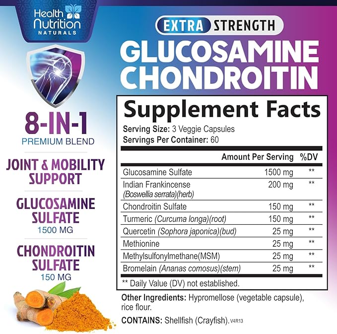 Glucosamine Chondroitin MSM Complex - 3X Strength Joint Support Supplement with Glucosamine Sulfate, Turmeric, Boswellia - For Cartilage, Mobility & Flexibility - Bottled in USA, 180 Capsules