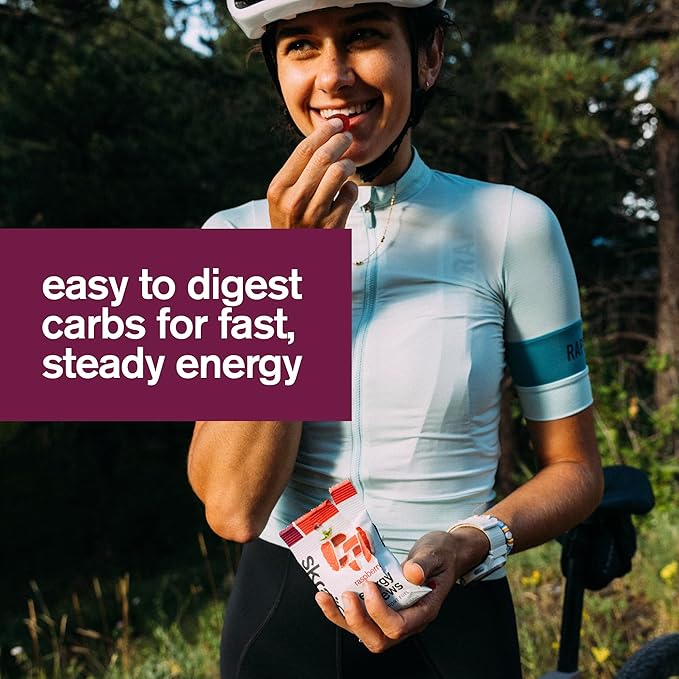 Skratch Labs Energy Chews | Gummies for Running, Cycling & Endurance Quick Carbs for Athletes, Easy to Digest, Real Fruit | Gel Alternative for Runs & Rides | Raspberry 10 Pack | Gluten Free, Vegan