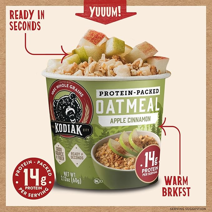 Kodiak Cakes Instant Protein Apple Cinnamon Oatmeal in a Cup, 2.12oz (Pack of 12)