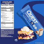 Quest Nutrition Crispy Blueberry Cobbler Hero Protein Bar, 16g Protein, 1g Sugar, 3g Net Carb, Gluten Free Protein Snack, Keto Friendly, 12 Count