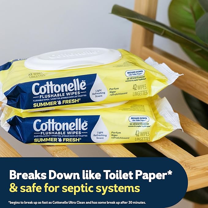 Cottonelle Summer Fresh Scented Flushable Wipes, 2 Flip-Top Packs, 42 Wet Wipes per Pack