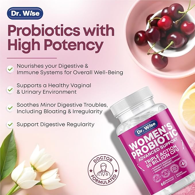 Dr. Wise Women’s Probiotic 50 Billion CFU – 60 Veggie Capsules | Vaginal Health & Digestive Support | 5 Targeted Strains Including L. Reuteri & Rhamnosus | Shelf Stable, Non-GMO & Gluten-Free
