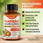 Organic Turmeric Curcumin Supplement Capsules – Made in USA – Extra Strength with BioPerine and 95% Curcuminoids for Joint Health and Healthy Inflammation Support – 60 Vegan Pills
