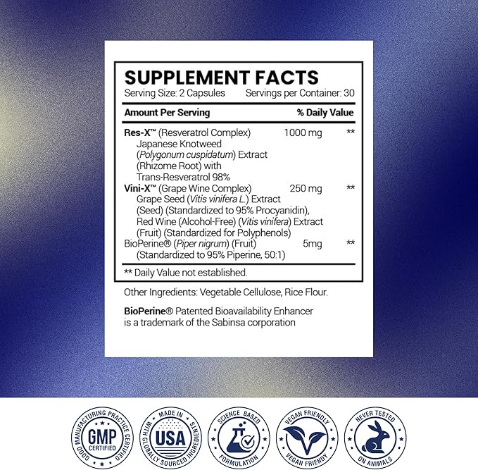 Research Verified Resveratrol - 98% Trans-Resveratrol 1000 mg, Anti-Aging Support - 1 Bottle - 60 Capsules