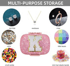 Cute Pill Organizer Small Bling Pill Case for Purse Medicine Vitamin Container Holder Daily Pill Box Container for Women Travel Medicine Kit(Letter K Pink)