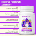 Mama's Select Prenatal Vitamins with Vegan DHA – Fish-Free, No Fish Burps, Allergen-Free, MTHFR Support, Methylated Folate & B Vitamins, Digestive-Friendly, No Biotin