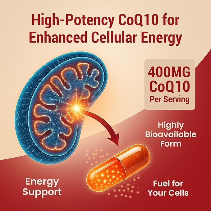 CoQ10 400mg Vegan, Ultra CoQ10 - Ultra High Absorption Coenzyme Q10 Supplements - Antioxidant Supplement for Vascular and Heart Health, Fertility & Energy Production - 60 Count