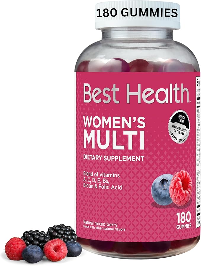 Women’s Multivitamin Gummies, Multivitamin for Women with Biotin, Folic Acid, Vitamins A,C,D,E,Natural Mixed Berry Flavor (180ct)