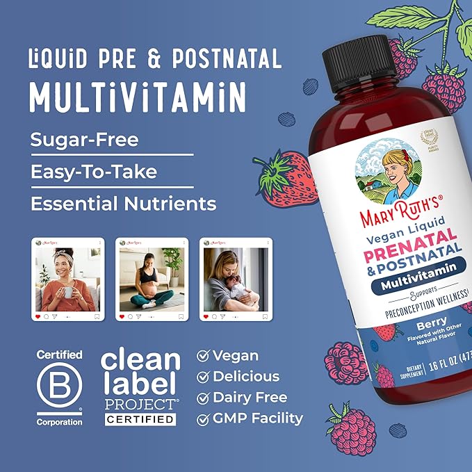 MARYRUTH'S Postnatal & Prenatal Vitamins for Women | Sugar Free | Womens Multivitamin for Pre-Conception, Pregnancy & Nursing | Ginger | Selenium | Folate | Vegan | Non-GMO | Gluten Free | 16 oz