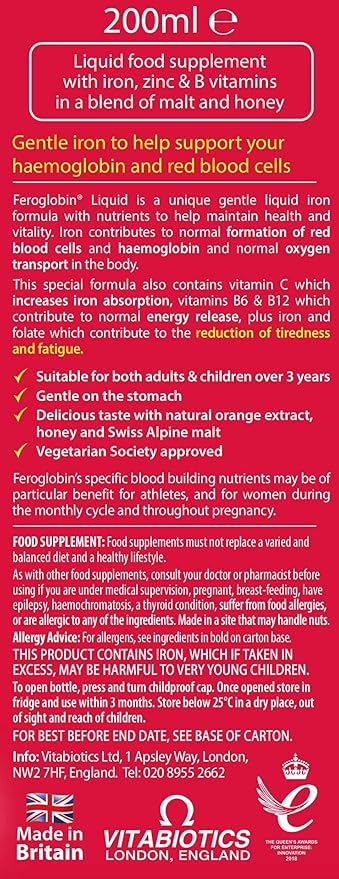Feroglobin Gentle Iron and Nutrient Liquid - Reduce Tiredness and Fatigue | Maintain Health and Vitality | Natural Iron Source