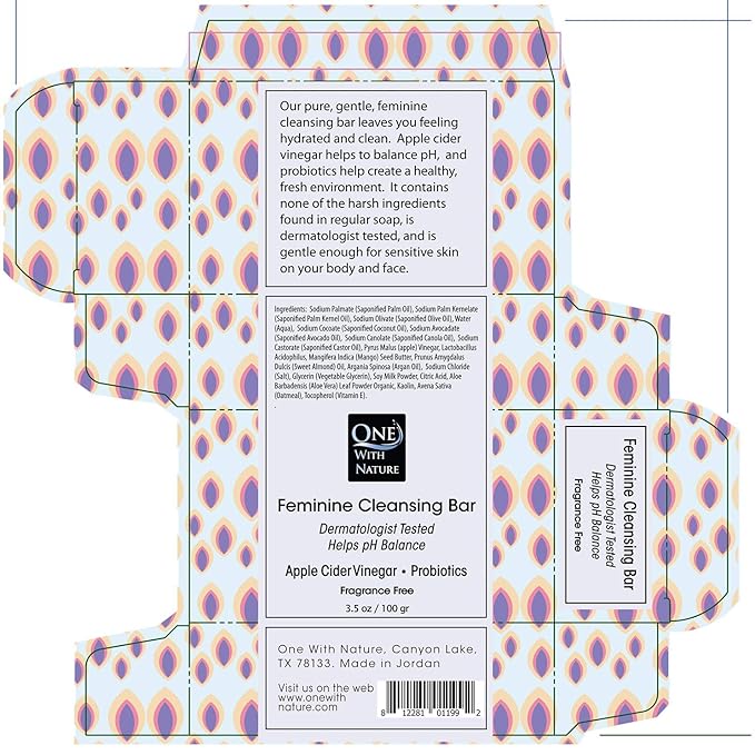 One With Nature Feminine Cleansing Bar, Fragrance Free Feminine Soap Bar, Oatmeal, 3.5 Oz (Pack Of 3)
