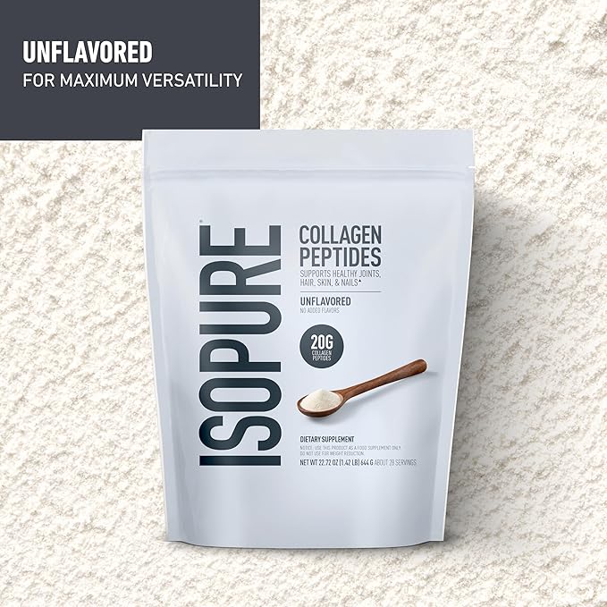 Isopure Collagen Peptides Powder, Promotes Hair, Nail, Skin and Joint Health, with Vitamin C and Biotin, Unflavored, 20g Collagen Peptides Per Serving, 1.42 Lb, 28 Servings (Packaging May Vary)