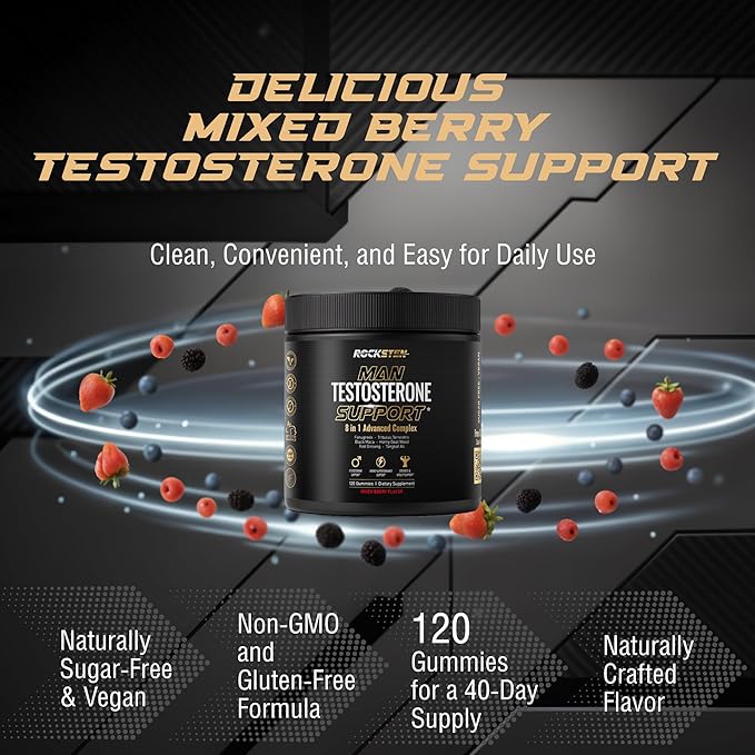 Testosterone Booster Gummies for Men - Enhancement Chews to Boost Testosterone for Energy Stamina Performance & Workout Support - Male Health Enhancing Supplement for Libido & Muscle Growth