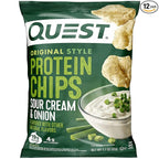 Quest Nutrition Sour Cream & Onion Protein Chips, 19g Protein, 4g Net Carbs, Low Carb, Gluten Free, 1.1 oz (Pack of 12)