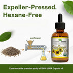 Mayan’s Secret Organic Sunflower Oil – Cold Pressed, Unrefined, High Oleic, Lightweight Moisturizing Sun Flower Oil for Face, Skin & Hair, USDA Certified Organic, 4oz Amber Glass Bottle with Dropper