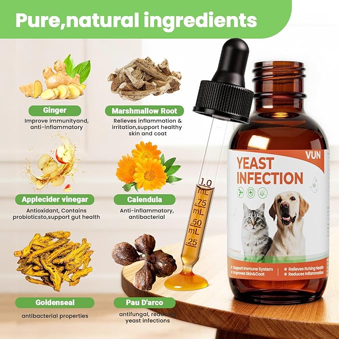 Yeast Infection Treatment for Dogs & Cats-Natural Fast Relief Drop for Itchy Skin, Ears & Paws Redness -Supports Allergy, Inflammation & Immune Health,2 fl oz Salmon Flavor (1 Pack)