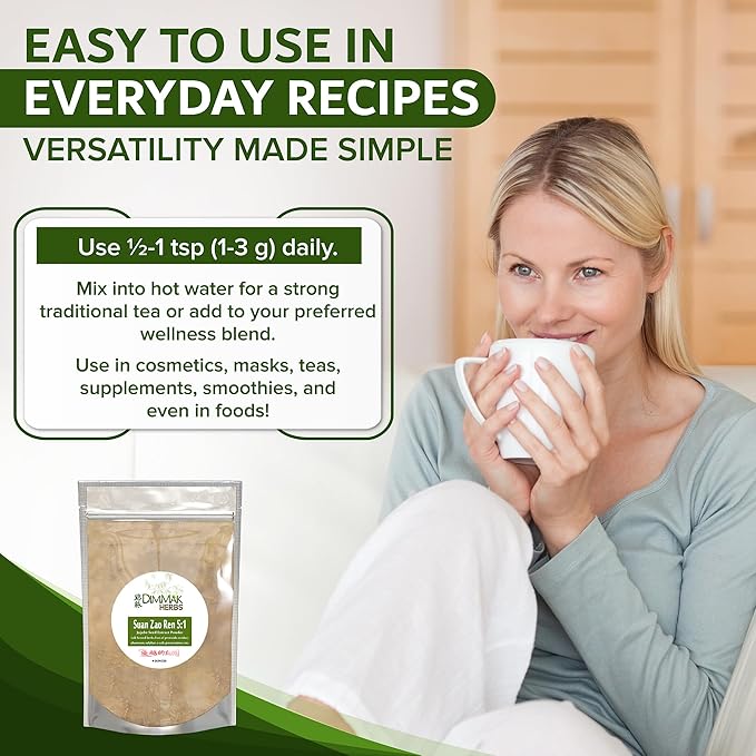 Dimmak Herbs Organic Suan Zao Ren 5:1 Extract (Sour Jujube Seed)- Premium Natural Sleep Aid for Occasional Sleeplessness, Stress Relief & Night Sweats- Calms The Spirit (Shen)- Non-Habit forming (4oz)