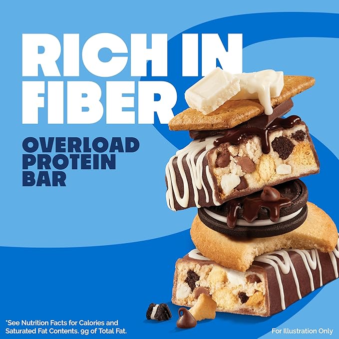 Quest Nutrition Overload Protein Bars, Cookie Commotion, 20g Protein, 1g Sugar, 3g Net Carbs, Gluten Free, 12 Count
