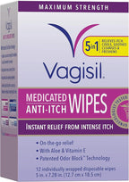Vagisil Anti-Itch Medicated Feminine Intimate Wipes for Women, Maximum Strength, Gynecologist Tested, 12 Wipes (Pack of 1)