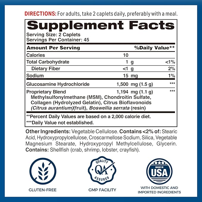 Vitamin World Triple Strength Joint Mover, Glucosamine Chondroitin with MSM Joint Support Supplement, Collagen & Boswellia Serrata Extract, Support Joint Strength, Comfort & Flexibility, 90 Caplets